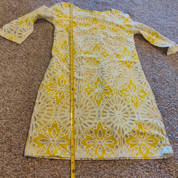 Belle Badgley Mischka Women's Dress 3/4 Sleeve Size 4 Yellow Flowers - Picture 6 of 7